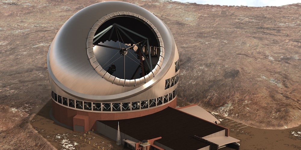 Artistieke impressie van de Thirty Meter Telescope (TMT) op Hawaï